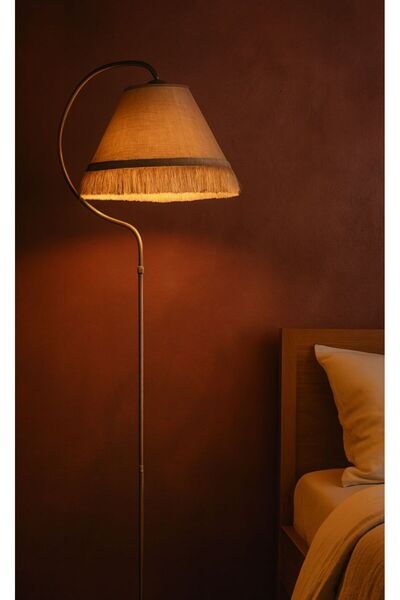 VENON Aydınlatma Lambader Çise Elips Krem Sarı Patina Abajur Krem Püskül Pembe