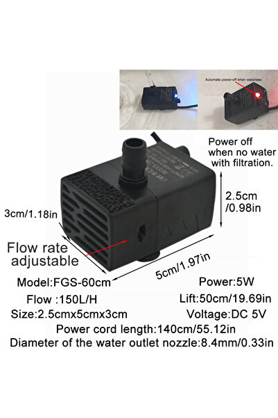 Choice 5 W FGS-60cm Ultra Quiet USB Aquarium Fish Tank Filtration Pump Mini Pet Fountain Submersible Adjust