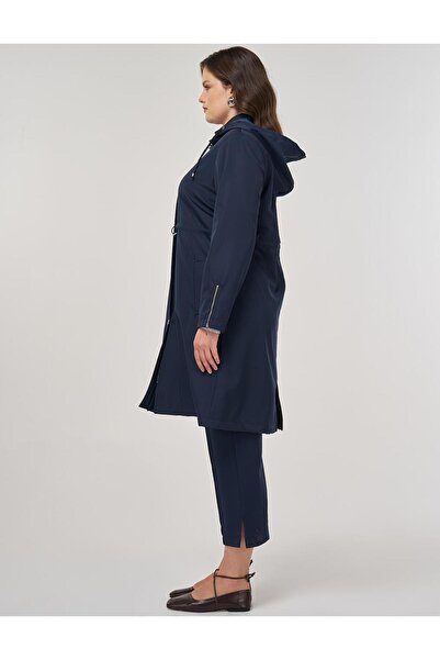 Kayra Fermuar Detaylı Kısa Trençkot Koyu Lacivert