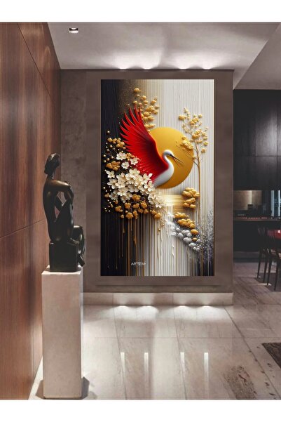 HDART Soyut Yağlı Boya Görünümlü Fırça Darbeli  Leylek Kuş  Duvar Kanvas Tabl...