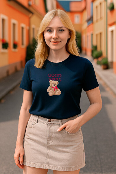 HUBERYWEAR تي شيرت نسائي مطبوع عليه تيدي بير Good Vibes – HUBERY