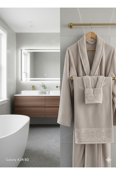 BELİNİS Eley %100 Pamuk Bornoz Seti. Renk Bej Bornozhavlu S/m/l/xl/xxnot Lütf...