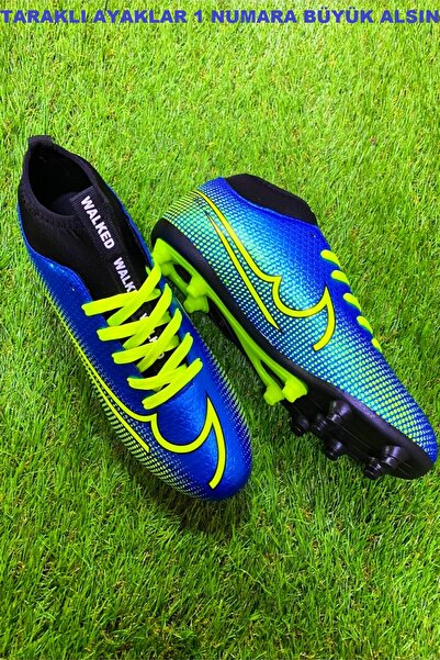 ClassyMen Чоловічі дитячі шкарпетки з манжетами та шнурівками, футбольні бутси для штучного покриття, синього кольору, футбольне взуття