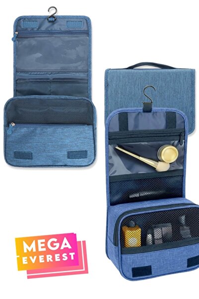 Mega Everest Metal Askılı Lacivert Seyahat Makyaj Çantası Taşınabilir Büyük M...