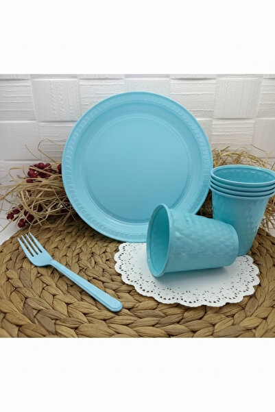 Genel Markalar Tabak Bardak Çatal Set Set 25 Li Yuvarlak 22 Cm ( Mavi )