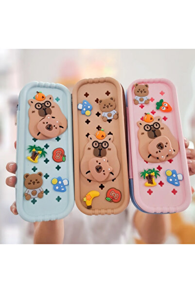 Fancy Space Charm Pencil Case with Capybara Figure |   Kawaii Cute Multi-Compartment School Stationery Bag