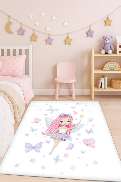 Bebişim Halı Prenses Kız Kelebekli Bambu Çocuk Halısı