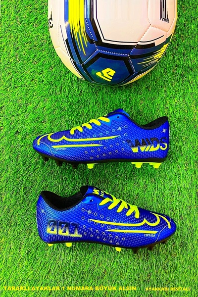 ClassyMen Walket Boys Blue Yellow Color Spiked Toothed Crampons Astroturf Football Sports Shoes