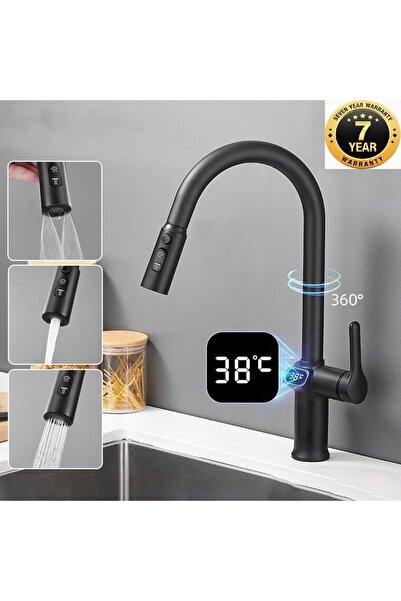 OEM Dijital Mutfak Eviye Bataryası Duş Şelale Mat Siyah 3 Fonksiyonlu Fiskiye...