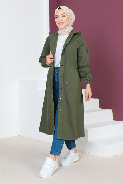 Tesettür Dünyası Kolları s ozdobnými lemovanými okrajmi TSD230643 Haki