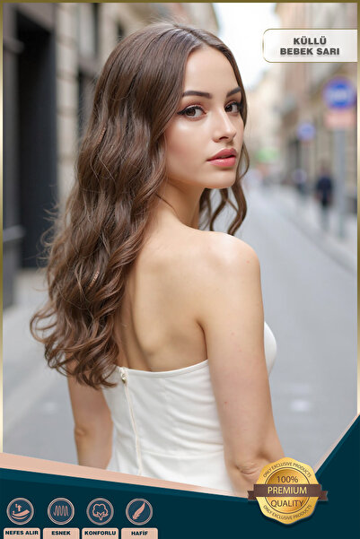 KONAK PERUK Su Dalgası Uzun Perçemsiz Fiber Sentetik Peruk - Küllü Bebek Sarı