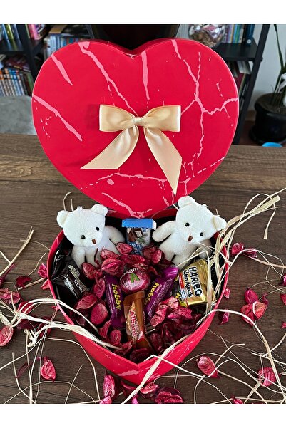 Bbspecial GÜLÜMSE GEL Sevgiliye Kalpli Kutuda Dolu Dolu Ayıcık Çikolata Hediye Kutusu Özel Gün Hediyesi