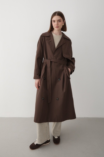 JASTE Women's Bitter Brown Double Breasted Collar Lined Trench Coat