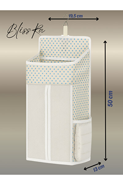 Blissra Askılı Bebek Bezi Düzenleyici Organizer (Beşiğe Asılabilir) –Mavi Puantiyeli- Özel Tasarım