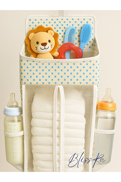Blissra Askılı Bebek Bezi Düzenleyici Organizer (Beşiğe Asılabilir) –Mavi Puantiyeli- Özel Tasarım