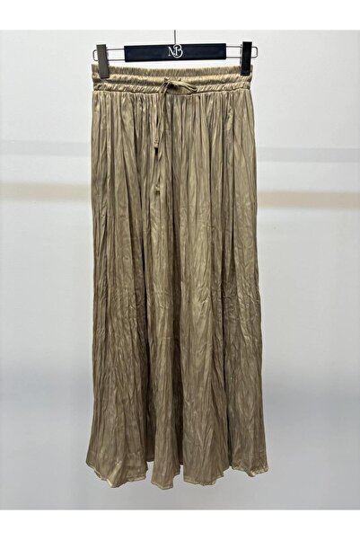 Maldia Shop Women's Crushed Lace Midi Beige Skirt