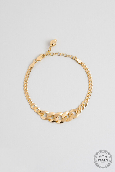 So CHIC... İtalyan 18 Ayar Sarı Altın Kaplama 19 Cm Gümüş Zincir Bileklik