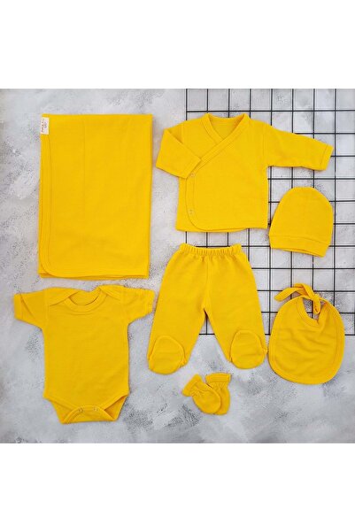 BEBEMER طقم زيبين مكون من 7 قطع من القطن بنسبة 100% من وافل - الخردل