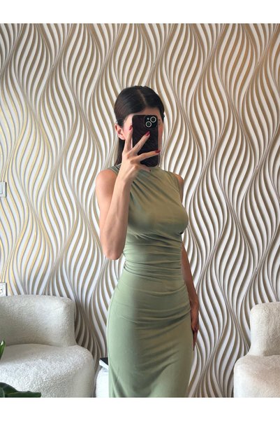 Mon Astre Zero Sleeve Draped Dress