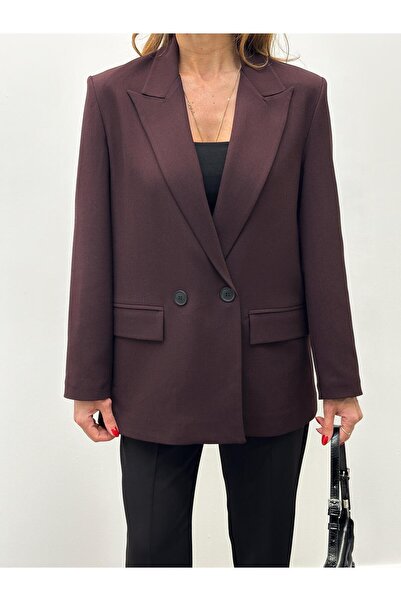 Maldia Shop Women's Polyviscon Fabric Lined Plum Blazer Jacket