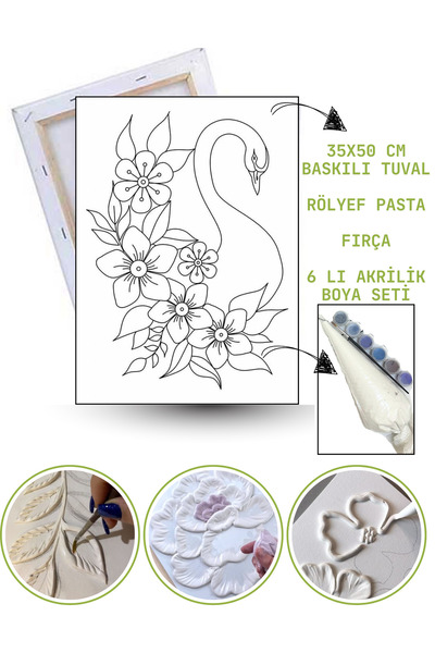 Puzzle Rölyef Boyama Rölyef Pasta Tuval Seti Fırça + Boya Dahil (çıtalı) 35x5...