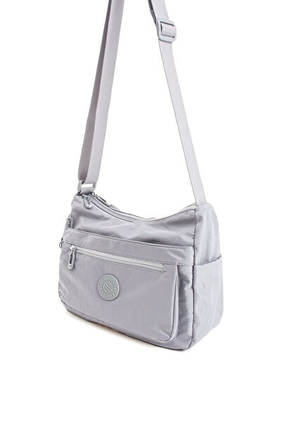 Çanta Trend Women's Multi-Eye Waterproof Crinkle Fabric Light Gray Color Crossbody Shoulder Bag