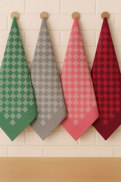 Shadro Textile Pamuklu Alman Peçetesi,Mutfak Havlusu,Beslenme Örtüsü 4'lü Set - Damalı Şık Tasarım