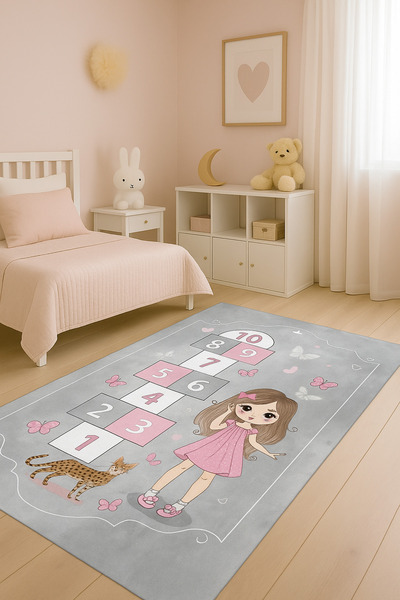 modalive Home Prenses Kız Seksek Kelebeklibambu Çocuk Odası Halısı
