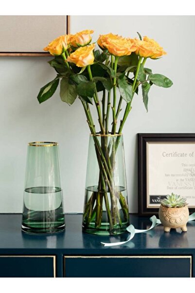GREEN TOWN Green glass vase 10x10x28 cm