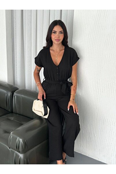 MetuCA Women's Linen Fabric Basic Jumpsuit