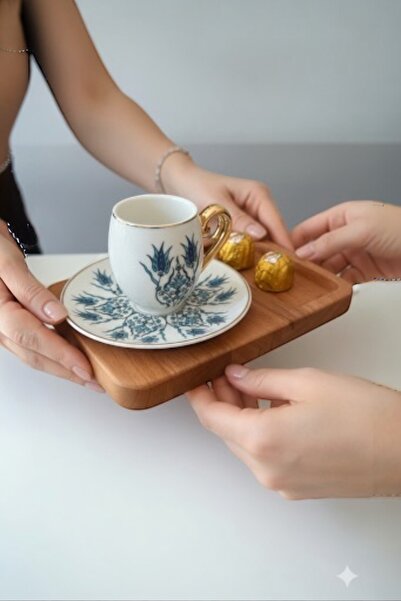 Ayd ahşap Beech Solid Wood Turkish Coffee Serving Tray - 18 mm Thickness, with Cup and Snack Holder