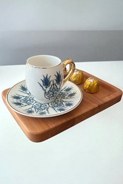 Ayd ahşap Beech Solid Wood Turkish Coffee Serving Tray - 18 mm Thickness, with Cup and Snack Holder