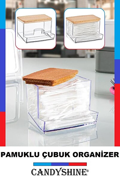 CandyShine Ahşap Kapak Pamuklu Çubuk Organizer Modern Pamuklu Çubuk Düzenleyi...