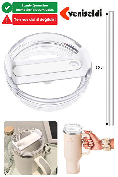 Yenigeldi 1 Adet 40 Oz Tumbler Kapak Stnly Quencher Uyumlu Şeffaf Beyaz Sızdırmaz Yedek Kapak Ve Tritan Pipet