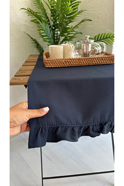 Decamor home Pamuklu Leke Tutmaz Lacivert Fırfırlı Runner