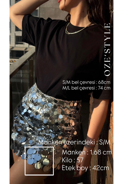 Genel Markalar NOVA GÜMÜŞ İRİ PUL İŞLEMELİ LİKRALI PAYET ETEK