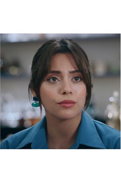 mos&more Kızılcık Şerbeti Mavi Yeşil İncili Şık Kadın Küpe