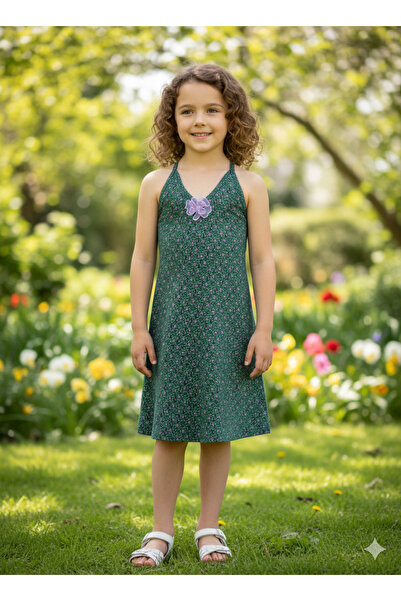 childs Лятна рокля за момичета от еластичен памук с флорални мотиви