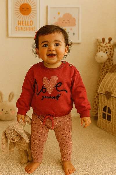 HappyMom Love Embroidered 2-Piece Girl's Set