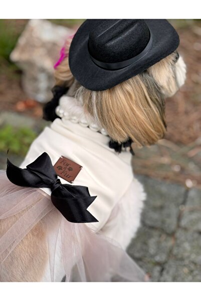 For a Fur Dog Tutu Dress Bow Detailed Cream Powder Black