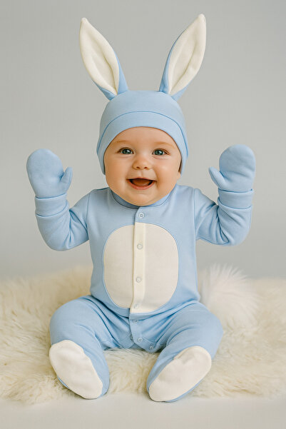 Genel Markalar Yenidoğan Bebek Tavşanlı Tulum Seti Mavi