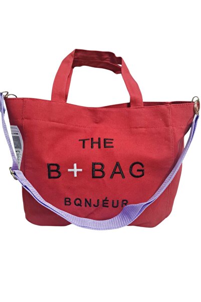 BQNJUER The B+Bag Long Strap Red Canvas Fabric Shoulder Bag