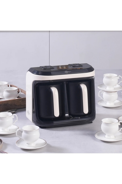 Karaca Turkish Coffee Machine with 10 Cup Capacity - Emberde and Flavored, for 2 Coffee Pot Use