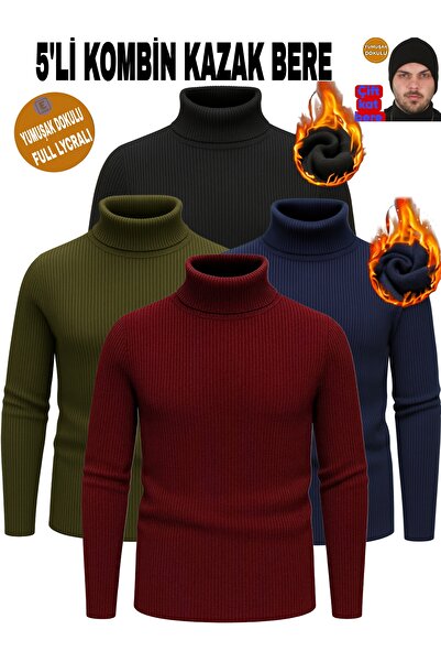 EMKA GİYİM 5-piece combination turtleneck turtleneck sweater and beret