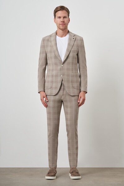 Morven Erkek Bej Trend Slim Fit Mono Yaka Takım Elbise
