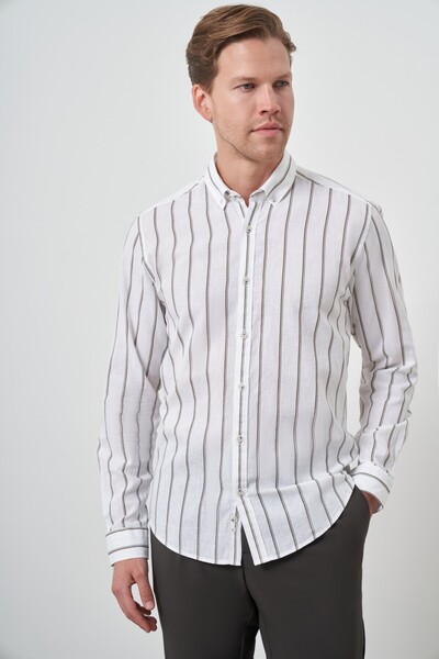 Morven Men's Khaki Linen Dynamic Fit Button Collar Shirt