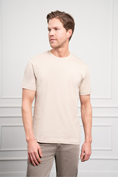 Morven Ανδρικό μπλουζάκι μπεζ Basic Crew Neck Dynamic Fit βαμβακερό