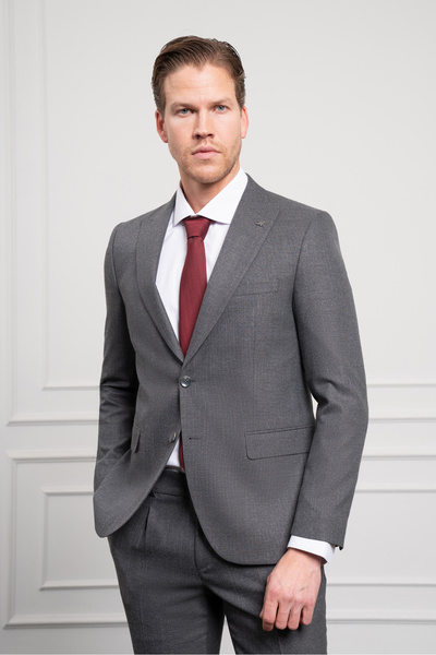 Morven Erkek Füme Trend Slim Fit Dar Kesim Sivri Yaka Takım Elbise