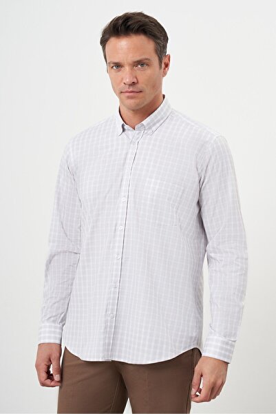 Morven Чоловіча сорочка відкритого кавового кольору з кишенями з бавовни, ґудзиками та коміром, прямий крій