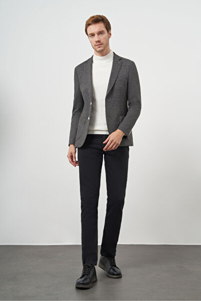 Morven Erkek Siyah Örme Slim Fit Torba Cep Mono Yaka Spor Ceket